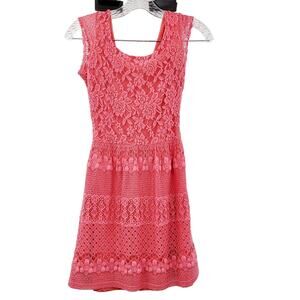 Maison Jules Pink Lace Applique Fit and Flare Mini Dress Lightweight Size XS